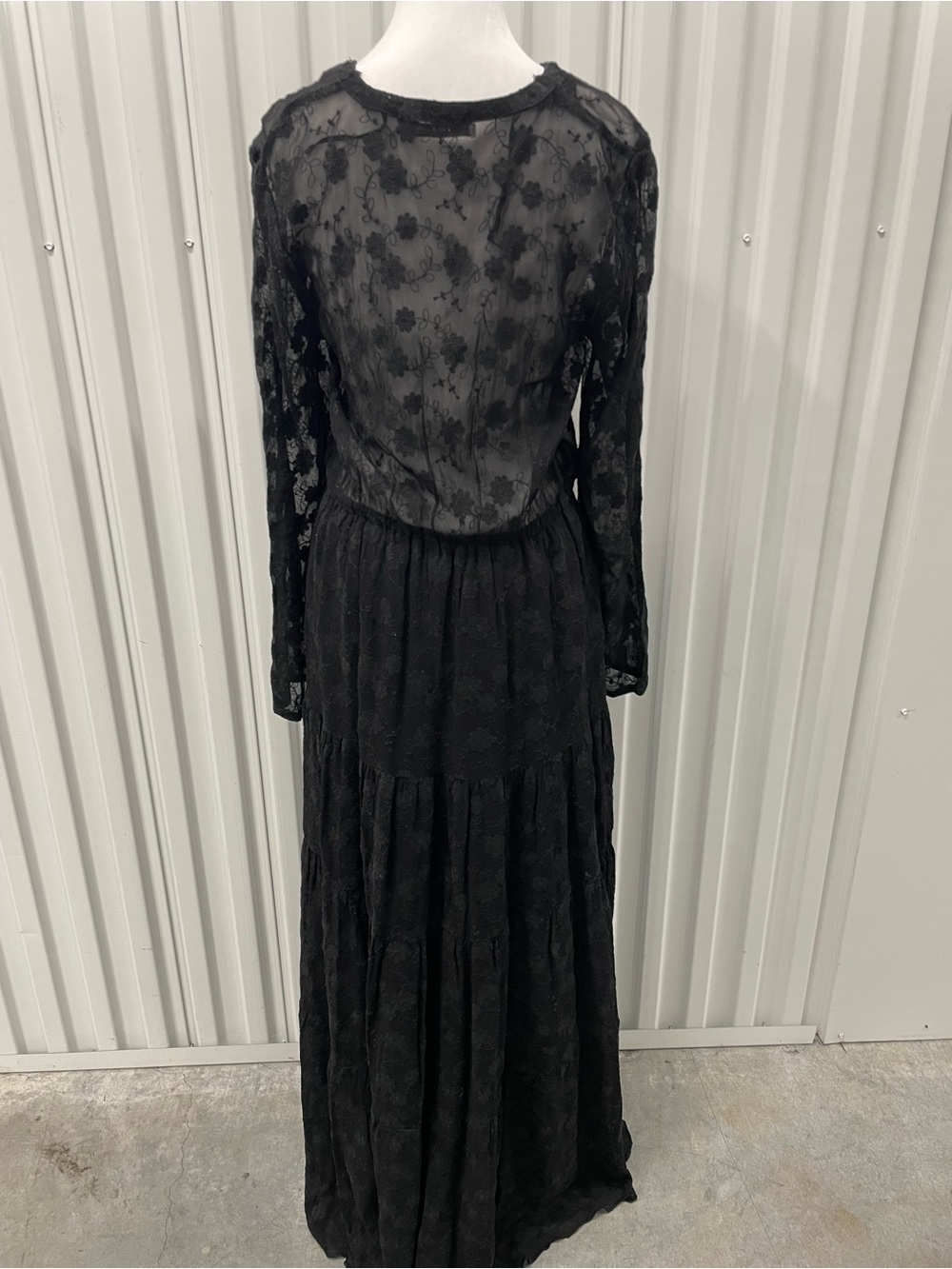 Mango Black Floral Embroidered Sheer Tiered Maxi Dress 4 Whimsigoth Dark Cottage - Picture 3 of 11